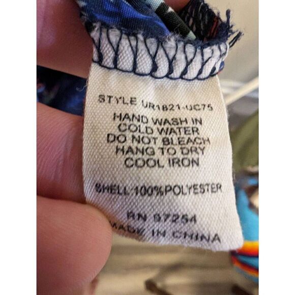 One Clothing Mini Dress Printed with Blue and Purple Tones with Striped Round Ne - Picture 5 of 6